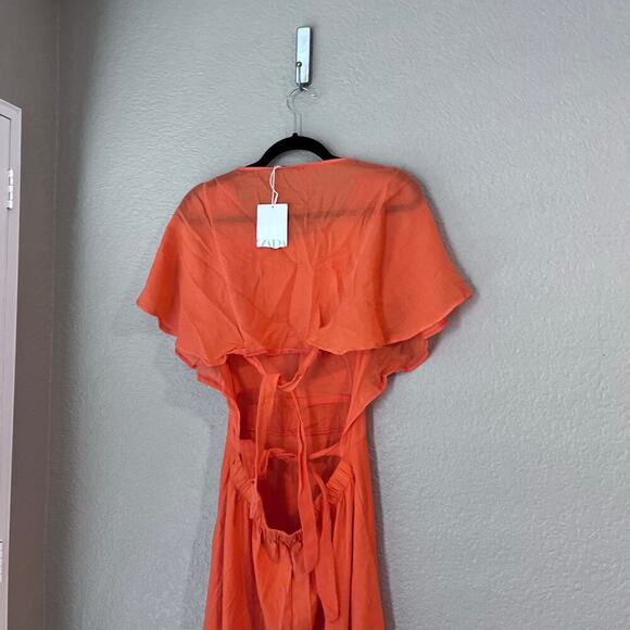 New Zara Open Back Dress Orange 0085/337 Dolman Sleeve Cotton Large NWT - Picture 5 of 8